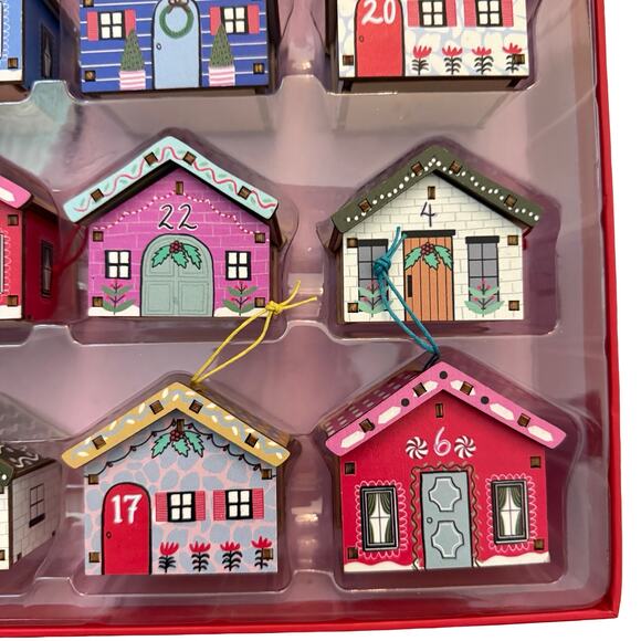 Anthropologie Winter Village Wooden Advent Calendar Ornaments Set of 24 in Box - Picture 12 of 14